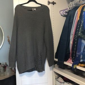 H&M gray sweater dress with ripped detailing